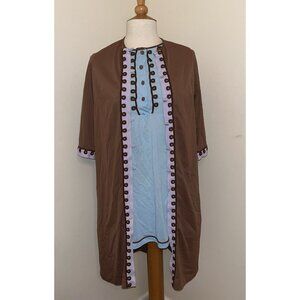 1970s Warners Mini Nightgown Top & Robe 2 Pc Set Nylon Vtg Medium Pastel & Brown